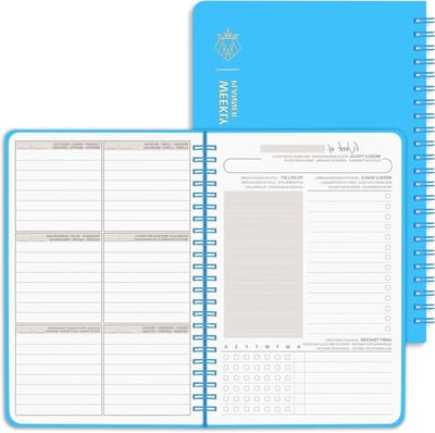 Ongeplande Wekelijkse Planner A5 Formaat, Agenda met Takenlijst, Ruim Notitieveld, 52 Bladen, Agenda met Ringband en Hardcover, Zee Blauw