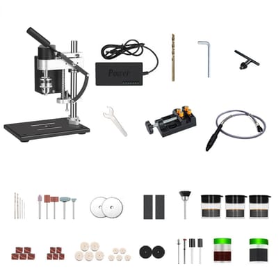 Mini-bankboormachinestandaardset met bankschroef, verlengstang, schuur- en zaagaccessoires, variabel US Plug Luxury