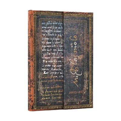 2026 Michelangelo Handwriting (embellished Manuscripts Collection) Mini 18-month Horizontal Hardcover Flexi Dayplanner 2025-2026 (wrap Closure)