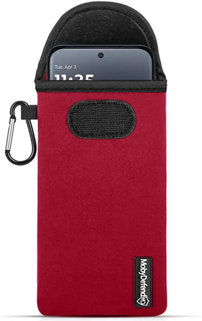 MobyDefend Hoesje - Geschikt voor Motorola Edge 70 Pro - Neopreen Pouch Met Karabijnhaak - Insteek - Riemlus - Rood