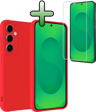 Hoesje Met Screenprotector - Geschikt voor Samsung Galaxy S25 - Sterk & Shockproof - Back Cover - Siliconen Case - Telefoon Hoes - Rood