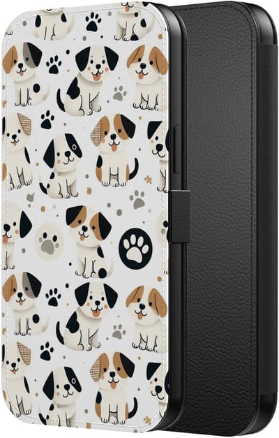 Smartphonica Telefoonhoesje Geschikt voor iPhone 13 Pro Max Kunstleren Bookcase Hoesje met Magnetisch Lipje en Pasjeshouder met Honden en Pootjes Opdruk geschikt voor iPhone 13 Pro Max