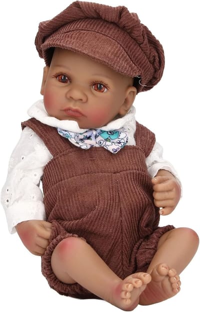 Babypop 10 Inch - Realistische Pop - Rollenspel Kinderen - Bewegende Ledematen - 27x15x7 cm - Zwart Meisje
