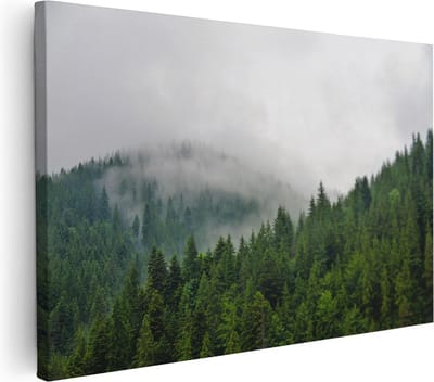 Artaza Canvas Schilderij Mistige Bergen - 30x20 cm - Klein - Wanddecoratie Bos - Muurdecoratie Landschap - Kamer Accessoires Natuur