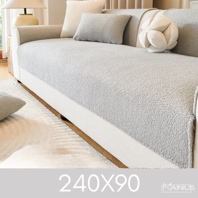 Teddy Bankhoes / Zetelovertrek – 4-Zits 240x90 - Licht Grijs – Pluche Sofa Protector – Zachte Teddy Plaid Beschermhoes voor Bank, Zetel & Salon - Bankhoezen, Bankbeschermer, Cover, Bankkleed, Zetelhoes - Tegen beschadigingen en vlekken