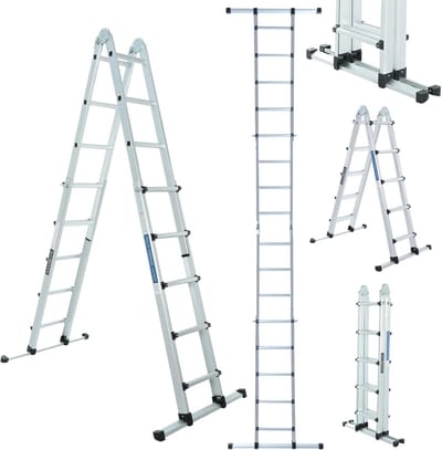 Telescopische Ladder - Uitschuifbare Ladder - Klusklare Hoogte - Met Stabilisatorstang - 555 cm - Aluminium