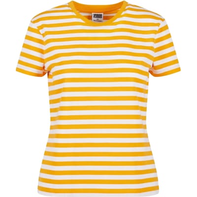 Urban Classics - Regular Striped Dames T-shirt - 5XL - Wit/Oranje