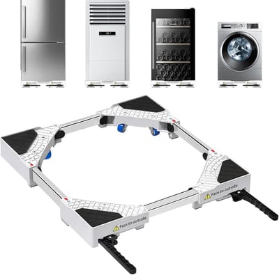 Verstelbaar Wasmachine Onderstel met 360° Zwenkwielen en Anti-Vibratie voor Wasmachine en Droger (42-69 cm)
