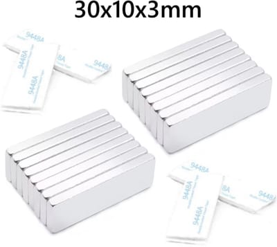 TLVX 10 stuks Zeer Sterke Magneten met 3M Dubbelzijdige Tape / Platte magneten / 30x10x3mm / Zinaps / Magneet / Zelfklevende magneten / Magneet deur / Kastdeuren magneet / Zilveren magneet / Magnetische Sluitingsdeur / Lade Sluiting