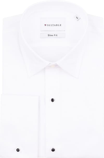 Suitable Smoking Overhemd Wit Slim-Fit - Boordmaat 39 - Luxe Heren Smoking Shirt met studs van 100% katoen - Slim Fit pasvorm