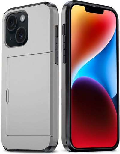 Hoes Geschikt voor iPhone 14 Hoesje Hard Case Met Pas Houder - Hoesje Geschikt voor iPhone 14 Hoes Shockproof Hard Cover Met Kaarthouder - Grijs