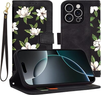 Hoesje geschikt voor Apple iPhone 16 Pro - Techsuit FlipCraft Book Wallet Case met koord - Flowers of the Dawn
