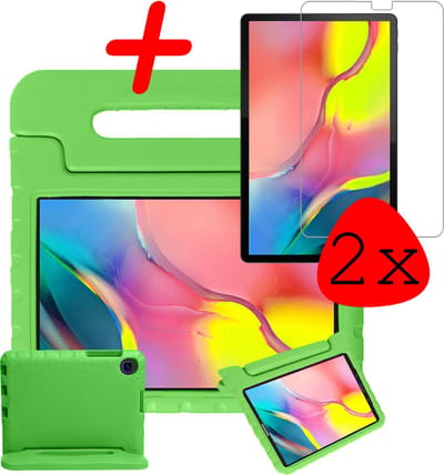 Hoesje Geschikt voor Samsung Galaxy Tab A 10.1 (2019) - Met 2x Screenprotector - Kinderhoes Shockproof Bumper - Kidsproof Case - Tablet Hoes - Kinder Hoes Cover - Groen