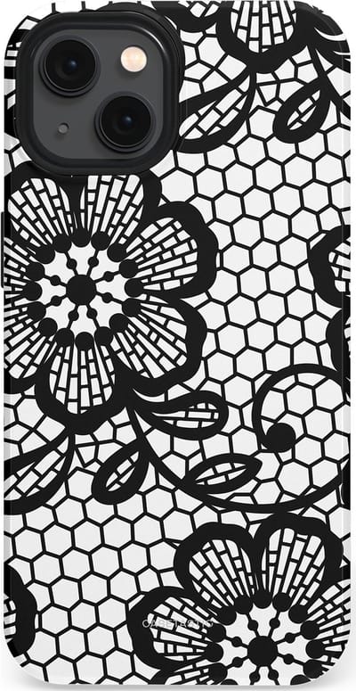 Casetastic Hoesje Geschikt voor Apple iPhone 13 Magsafe - Stijlvolle Beschermende Duo-layer Case - Zwart Bloemenpatroon