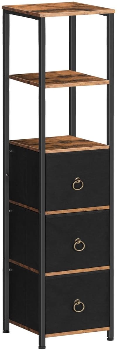 Dailygoody - Badkamerkast met 3 Laden - Vrijstaand Organizersysteem - Landelijk Bruin en Zwart - Ruimtebesparend en Stijlvol - Perfect voor Badkamer e
