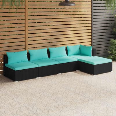 vidaXL - 5-delige - Loungeset - met - kussens - poly - rattan - zwart