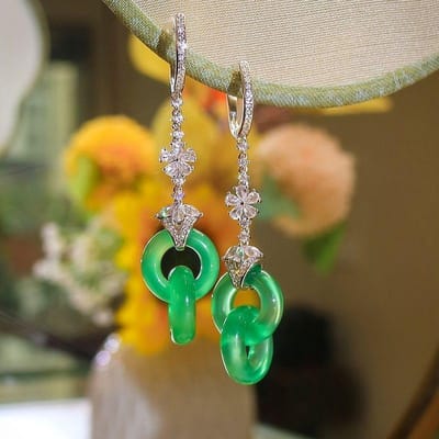 Boucles d'oreilles pendantes classiques petites fleurs fraîches pour femmes naturelles an jade vert entrelacées bijoux fins exquis yellow