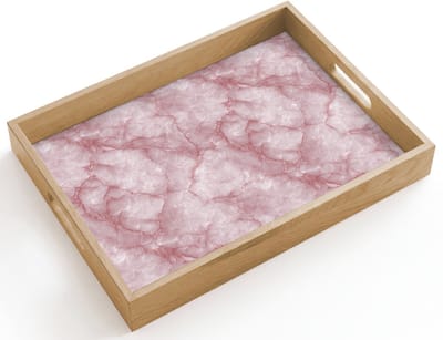 Dienblad hout 40x30 cm - Schootdienblad - Roze - Kwartsmarmer - Aders - Borrelplank rechthoek - Plateau dienbladen
