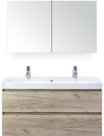 Maxx XL Badmeubelset 120 cm - Craft Oak - Wastafel Just Enkel 2 Kraangaten met Spiegelkast