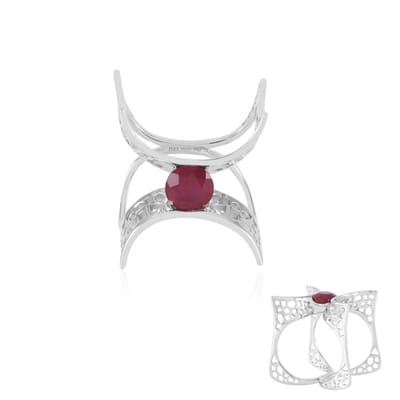 Cavill - Luxe Damesring 925 Sterling Zilver - 1,698 ct Briljant Geslepen Robijn Madagaskar - Platina Geplateerd - Moderne Elegante Melo Essence Ring