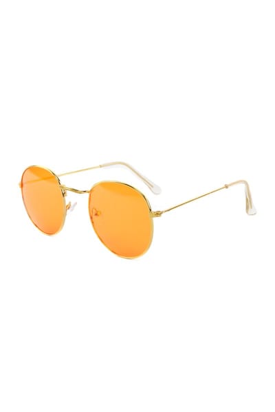 KIMU® Ronde Zonnebril Round Metal - Goud Montuur Rond - Oranje Glazen - Retro Gouden Vintage Holland Nederland Koningsdag Festival