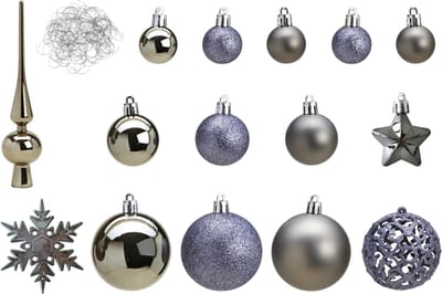 Kerstballen - 110x stuks - met piek - grijs - kunststof - 3-6 cm