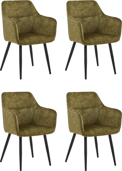 Colenis® - City Eetkamerstoel - Set Van 4 - Olijfgroen - Adoré Velvet - Industrieel - Met armleuning