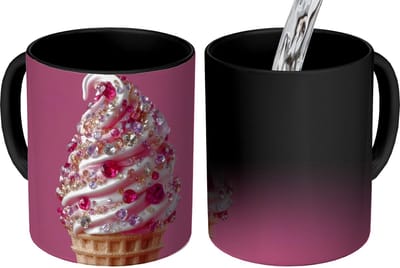 Magische Mok - Foto op Warmte Mokken - Koffiemok - Softijs - Edelstenen - Roze - Hoorntje - Magic Mok - Beker - 350 ML - Theemok