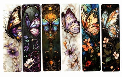 Viwado® Luxe Vlinder Boekenleggers Set Van 6 Stuks - Dubbelzijdig Bedrukte Leeshulpjes - Levendige Glas-in-lood Effect Kunst - Perfect Cadeau voor Lezers, Leraren & Boekliefhebbers