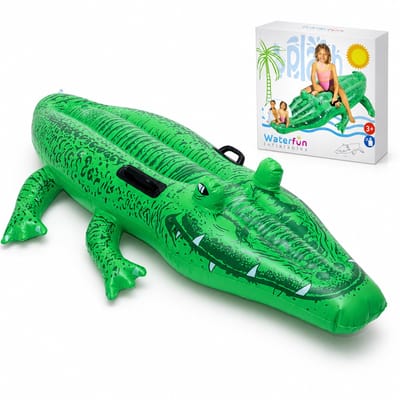 Opblaasbare Groene Krokodil 160 cm – Ride-On Zwembadspeelgoed met 2 Handgrepen – Inclusief Reparatiepatch