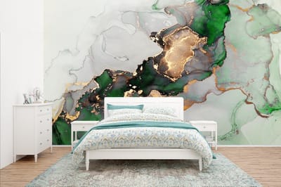 Behang - Fotobehang Marmer - Goud - Groen - Luxe - Breedte 400 cm x hoogte 240 cm