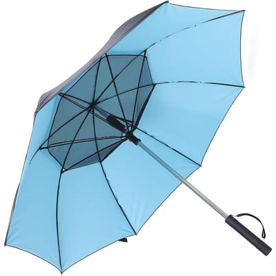 Koelventilator Paraplu UV-bescherming Zonwerend 2600mAh USB Oplaadbaar Zon Regen Paraplu voor Buiten blauw