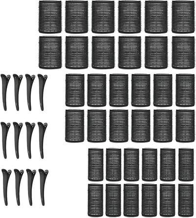 Haarrollers Set - Zelfgrip Haarrollers zonder Warmte - Styling Kapsalon - Krulspelden - 48 Stuks - 3 Maten - Zwart