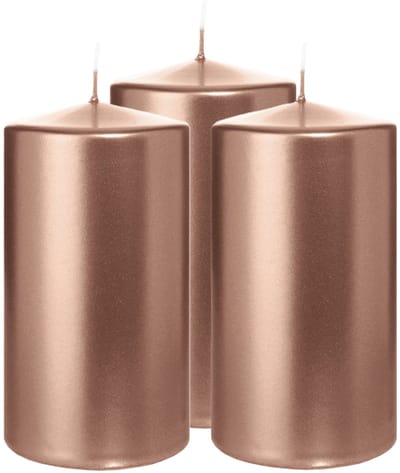 Wiedemann Cilinderkaars/stompkaars - 3x - metallic roségoud - 13 x 7 cm - 52 branduren - zuilkaarsen