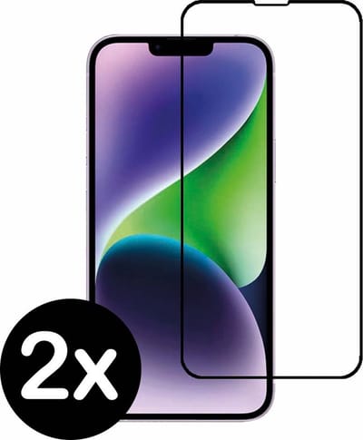 Smartphonica Full cover tempered glass screenprotector voor iPhone 14 Plus van gehard glas met afgeronde hoeken - 2 stuks geschikt voor iPhone 14 Plus