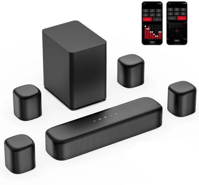 Soundbar - Soundbars voor tv en Theater - 7.1CH Voor TV & Thuisbioscoop - Compatibel met AUX - Soundbar met Subwoofer 350W -Optical - Input - USB - HDMI - Ingebouwd mic - 4 Surround Speakers Bluetooth 5.3 - Zwart