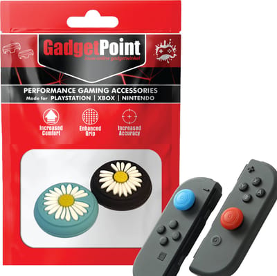 Gadgetpoint - Thumb Grips voor Nintendo Switch Joy-Con Controllers - Gaming Thumbgrips - Performance Anti-Slip Thumbsticks - Bescherming Accessoires - Bloemetjes - Blauw/Zwart