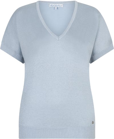 Red Button blauwe dames t-shirt   V-hals   Regular fit   Glitters patroon   Korte mouw Blauw S