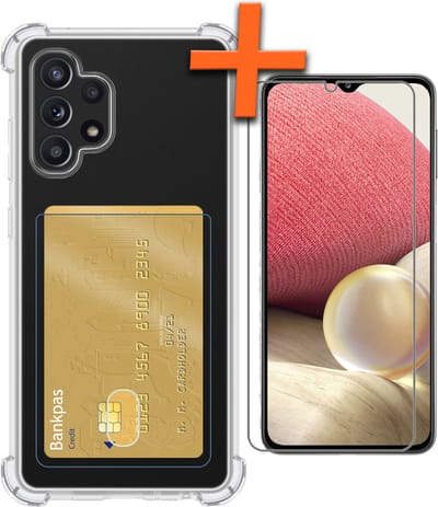 Hoes - Geschikt voor Samsung Galaxy A32 5G - Met Screenprotector - En Pashouder - En Kaarthouder - Telefoon Hoesje Shockproof - Siliconen Case - Back Cover - Shock Proof - Pasjes Houder - Transparant