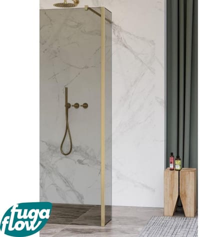 FugaFlow Eccelente Vetro zijwand - 30x200cm - rookglas - 8mm - met hoekprofiel - geborsteld messing -