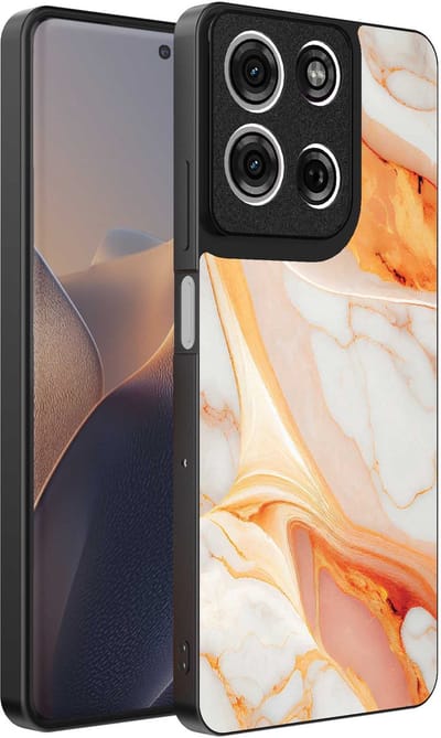 Geschikt voor Motorola Edge 60 Pro Telefoonhoesje met marmer opdruk - TPU backcover case marble design - Oranje - Smartphonica geschikt voor Motorola Edge 60 Pro
