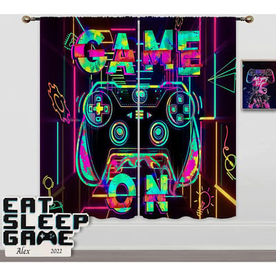 Nieuwe Moderne Stijl Game Controller 3D Digitaal Bedrukt Dunne Gordijn voor Jongens Speelkamer Slaapkamer Raamgordijn 2 Stuks Tunnel W50xH130(CM)x2pcs&Grommet Top
