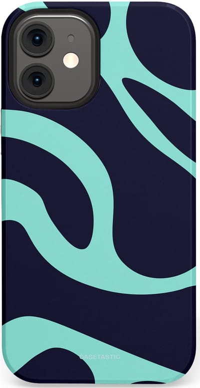 Casetastic Hoesje Geschikt voor Apple iPhone 12 Mini - Stijlvolle Beschermende Duo-layer Case - Golvenritme Aqua-Marine