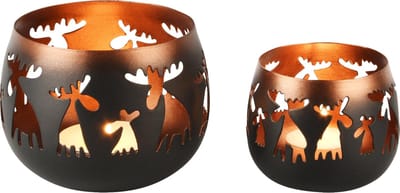 Dekoratief | Set 2 theelichthouders 'Naive Deer', zwart/koper, metaal, 12x12x9cm | A248270