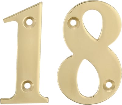 AMIG Huisnummer 18 - massief messing - 10cm - incl. bijpassende schroeven - gepolijst - goudkleur