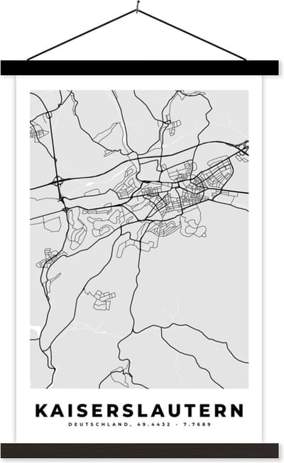 Posterhanger incl. Poster 40x60 cm - Schoolplaat - Kaiserlautern - Kaart - Stadskaart - Plattegrond - Duitsland - Textielposter - Zwarte latten - Stadskaart