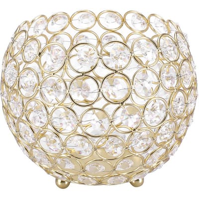 Bougeoirs en cristal pour bougies chauffe-plat, décoration de mariage, centres de table (Or Diamètre 15cm)
