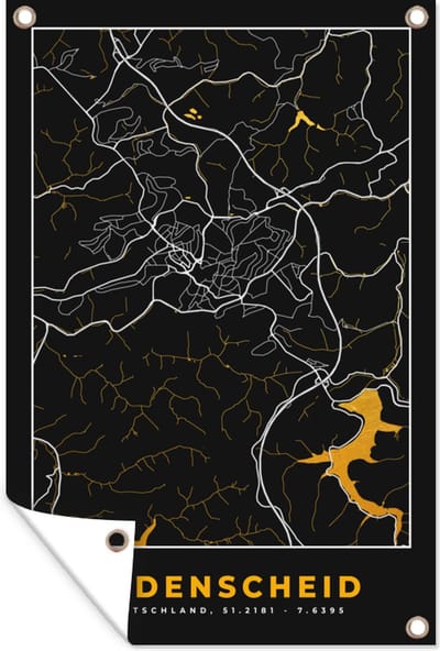 Muurdecoratie Plattegrond – Lüdenscheid – Goud – Stadskaart – Kaart - Duitsland - 120x180 cm - Tuinposter - Tuindoek