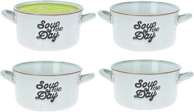 Excellent Houseware Soepkommen/serveer schaaltjes - 4x - porselein - 500ml - lichtblauw - met oor