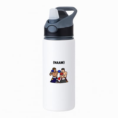 Hacebo® - Boksen met eigen naam waterfles met rietje zwart - Sport - Bokser - Vechtsport - water fles - 650ML